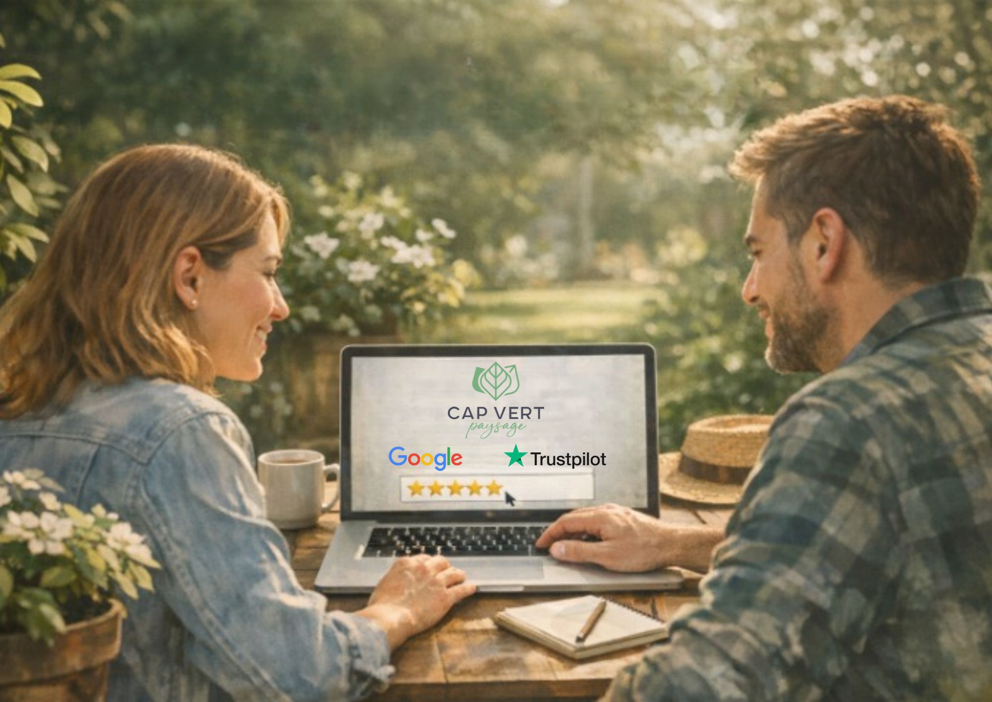 Clients de Cap Vert Paysage partageant leur avis sur google et trustpilot.