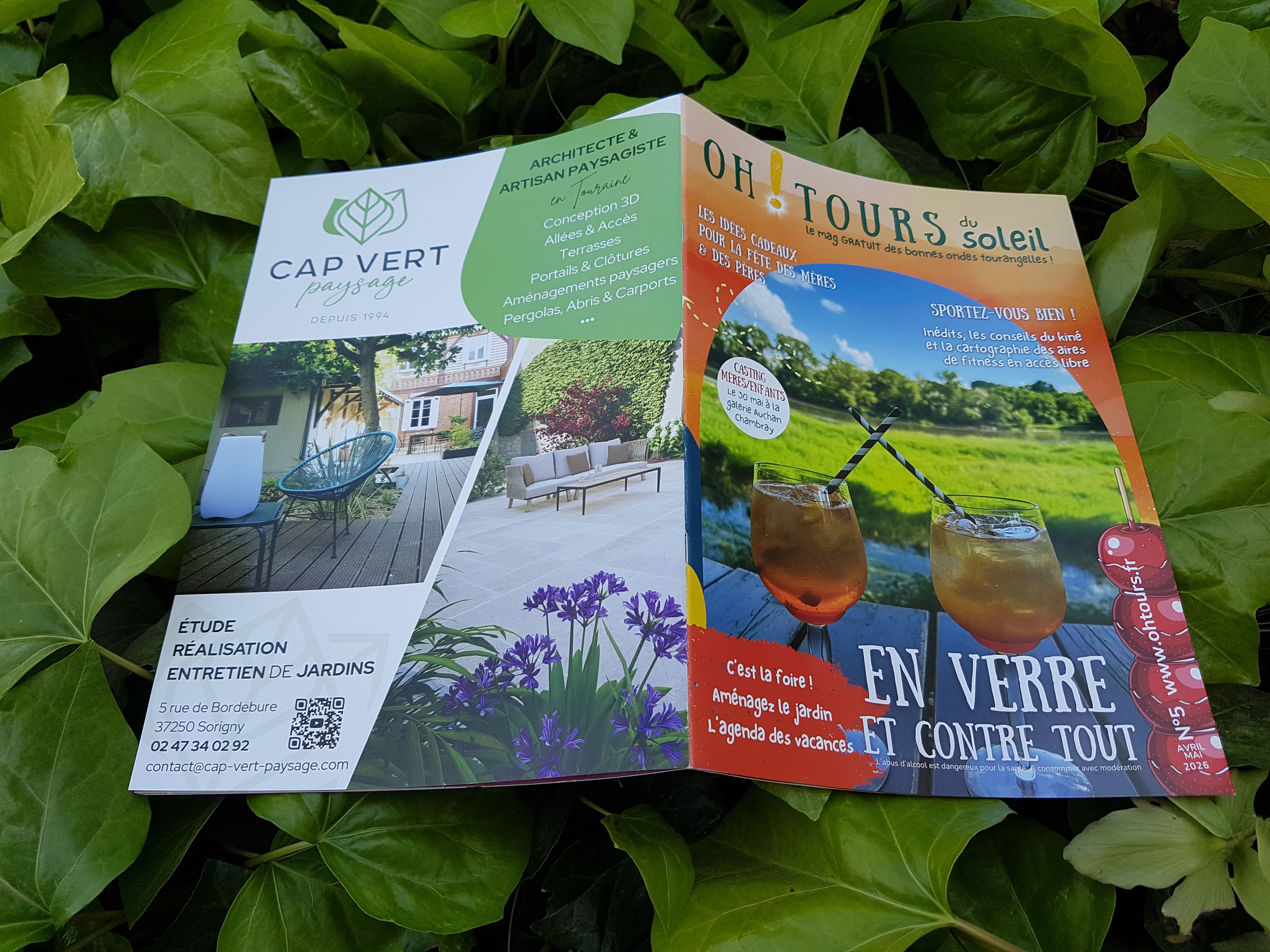 Encart publicitaire de Cap Vert Paysage dans le magazine Oh! Tours du printemps 2026.